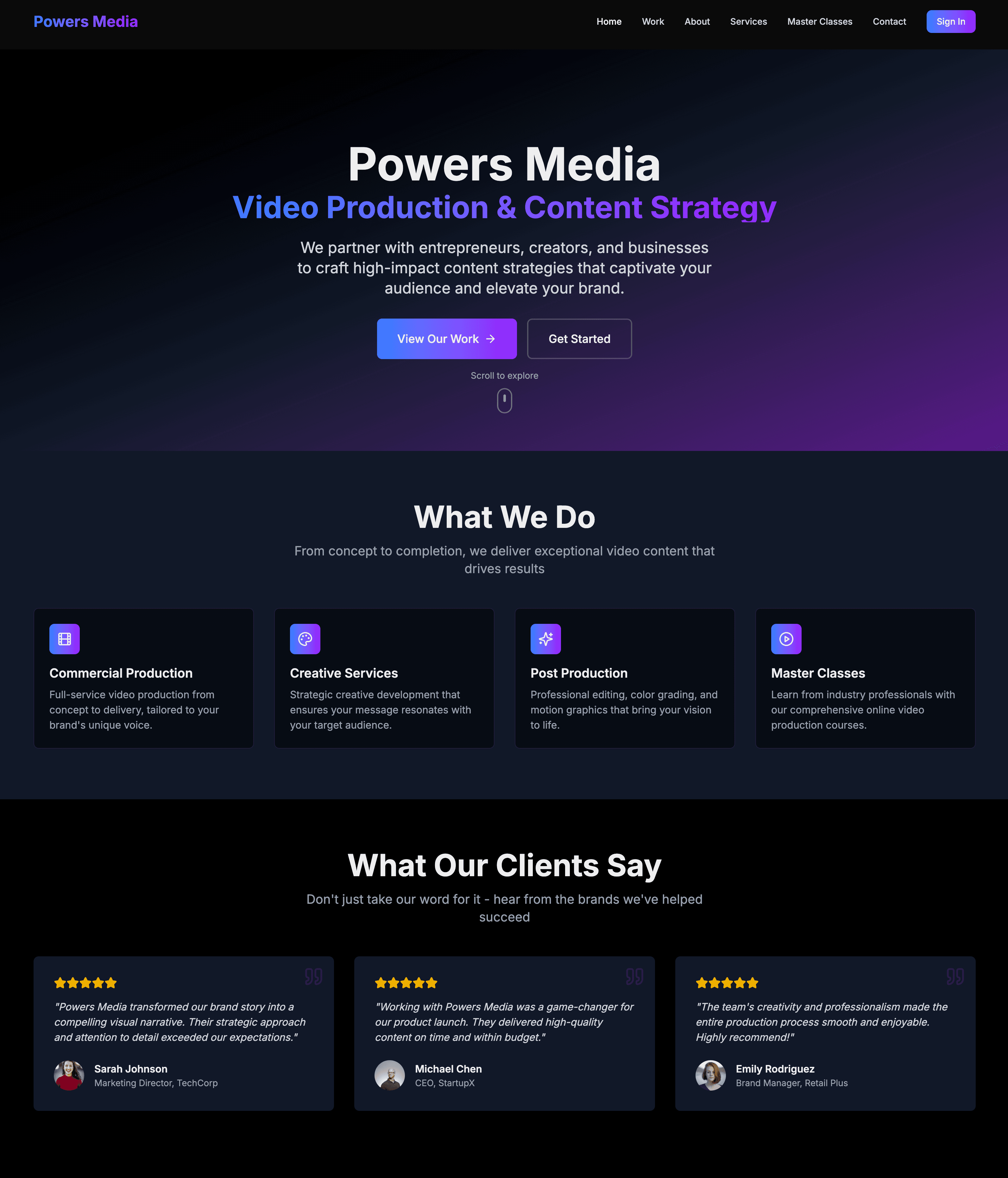 Powers Media video production and Master Classes platform